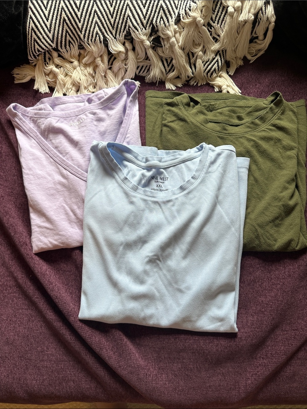 Three Soft Knit Tees - Light Blue, Lilac & Olive